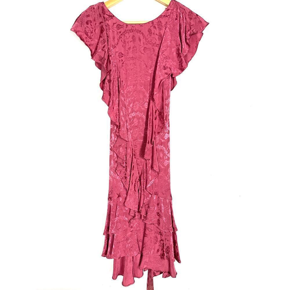 Topshop Dress Floral Jacquard Cascading Ruffle Knee Length A-Line Pink NWT 8